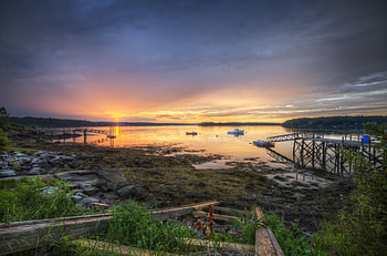 A River Sunset , river, maine, sunset, boats HD wallpaper