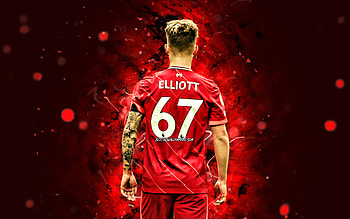 Harvey Elliott, , back view, Liverpool FC, english footballers, soccer, Premier League, football, Harvey Daniel James Elliott, red neon lights, Harvey Elliott Liverpool, Harvey Elliott HD wallpaper
