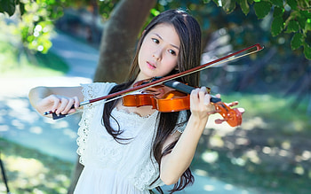 White dress Asian girl, Violin music, 1920x1200 resolution, Girls HD wallpaper