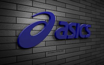 ASICS 3D logo, , gray brickwall, creative, brands, ASICS logo, 3D art, ASICS HD wallpaper