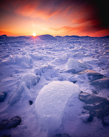 Snow layer, landscape, winter, sunset HD phone wallpaper