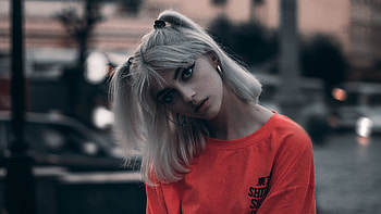 Girl Orange Shirt Braid Hairs , girls, model HD wallpaper