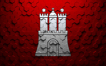 Flag of Hamburg, honeycomb art, Hamburg hexagons flag, Hamburg, 3d hexagons art, Hamburg flag HD wallpaper