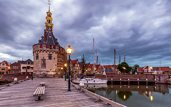 Hoorn, Hoofdtoren, chapel, evening, sunset, Hoorn cityscape, Hoorn buildings, Netherlands HD wallpaper