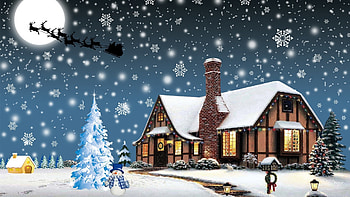 Winter, night, snow, christmas, house HD wallpaper