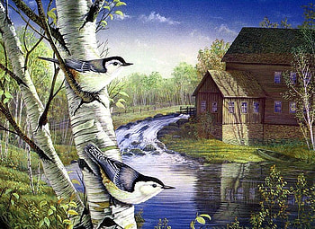 Sam Timm, river, painting, bird, art, flight, nature HD wallpaper