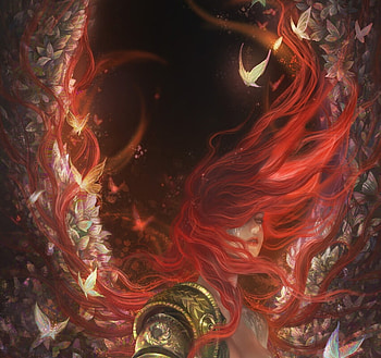 Fantasy girl, yao hi, yaohi, fantasy, art, redhead, girl HD wallpaper
