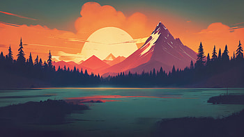 Sunset Over The Mountain Minimal, minimalism, minimalist, artist, artwork, digital-art, artstation HD wallpaper