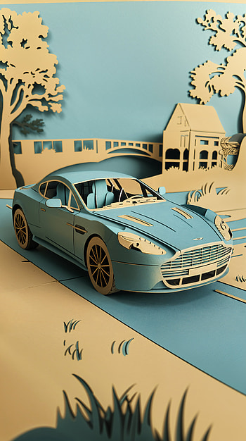 Aston Martin: Elegant for Automotive Enthusiasts, Aston Martin, car, paper art, landscape, blue HD phone wallpaper
