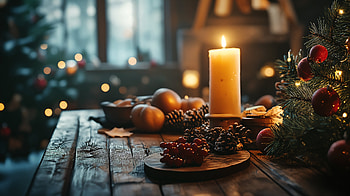 Rustic Holiday Charm - Ultra, rustic holiday, candle, holiday decor, Christmas, table setting HD wallpaper