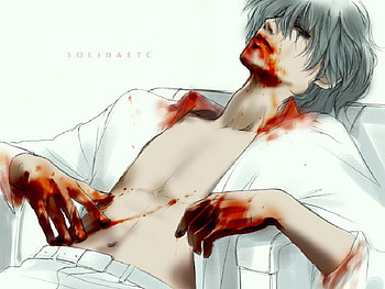 Alucard, sexy, vampire, shirt, anime, hellsing, bleed, blood, empty HD wallpaper