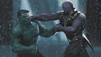 Hulk Vs Thanos, hulk, thanos, superheroes, artwork, digital-art, art, deviantart HD wallpaper