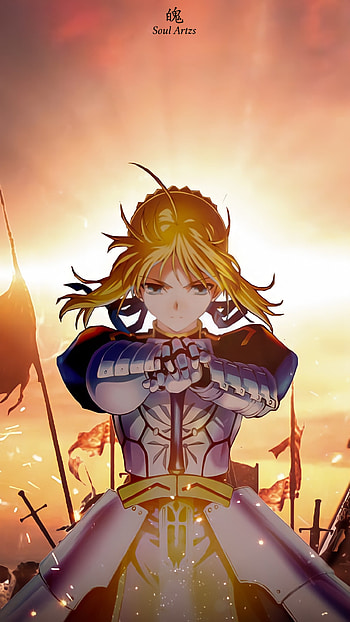 Fate zero saber, sky, art, sunset, fatestaynight, war, fatezero, anime, animegirl, anime HD phone wallpaper