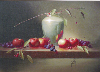 Apple's And Grape's, table, grapes, berries, soft, vase, colours, twig, leaves, apples, red, still HD wallpaper