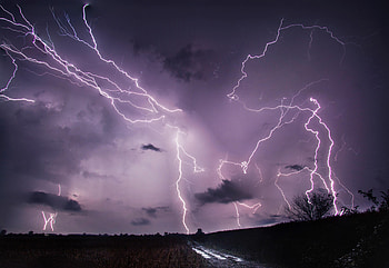Nature, Lightning, Road, Field, Thunderstorm, Storm HD wallpaper