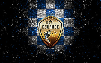 North Carolina Courage FC, glitter logo, NWSL, blue white checkered background, soccer, american football club, North Carolina Courage logo, mosaic art, football, North Carolina Courage HD wallpaper