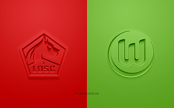 LOSC Lille vs VfL Wolfsburg, 2021, UEFA Champions League, Group G, 3D logos, red green background, Champions League, football match, 2021 Champions League, LOSC Lille, VfL Wolfsburg HD wallpaper