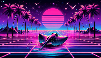 Surreal Stingray Neon Sunset, retro, neon, manta ray HD wallpaper