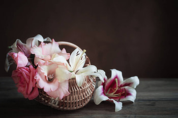 Still life with summer flowers, Flowers, Basket, Rose, Lilies, Summer HD wallpaper