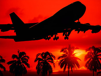 Silhouette Takeoff.jpg, plane, silhouette, sunset HD wallpaper