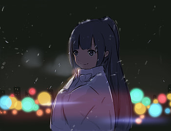 Cute, long hair, anime girl, dark HD wallpaper