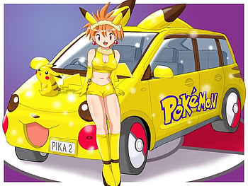 pika car, pikachu car, anime, car, women, girl, pokemon, female HD wallpaper