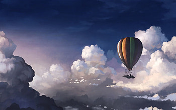 High in the Clouds, airbaloon, painting, clouds, sky, nature HD wallpaper
