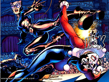 Catwoman vs.Harley Quinn, battle royal, spectators, catwoman HD wallpaper