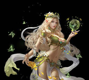 Nymph, fantasy, green, wudidapaopaotang, black, frumusete, girl HD wallpaper