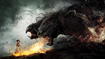 Wonder Woman Fighting With Monsters, wonder-woman, artwork HD wallpaper