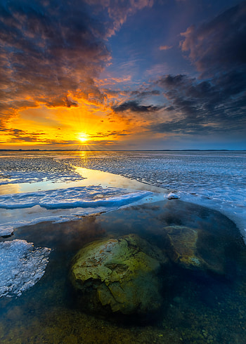 Nature, Sun, Ice, Rock, Horizon, Stone HD phone wallpaper
