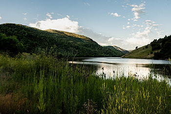 Nature, Water, Grass, Sky, Lake, Hill HD wallpaper