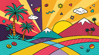 Vibrant Mountain Escape - Ultra, maximalist, geometric art, tropical, landscape, bright colors HD wallpaper