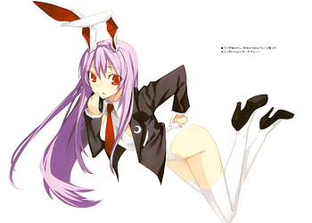 Touhou, white, reisen udongein inaba, purple hair, animal ears, bunnygirl, red eyes, long hair HD wallpaper