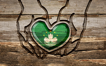 I love Macau, , wooden carving hands, Day of Macau, Macau flag, Flag of Macau, Take care Macau, creative, Macau flag in hand, wood carving, Asian countries, Macau HD wallpaper