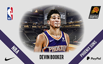 Devin Booker, Phoenix Suns, American Basketball Player, NBA, portrait, USA, basketball, Phoenix Suns Arena, Phoenix Suns logo HD wallpaper