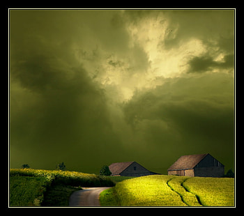 Green Acres, clouds, grass, sky, field HD wallpaper