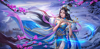 Rhapsody in Blue, girl, woman, blue, flute, veils, musician, art, , beautiful, digital, fantasy, blossoms HD wallpaper