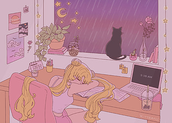 sailor moon but she's a lofi girl. Sailor moon , Sailor moon art, Sailor moon aesthetic, Soft Aesthetic Cartoon HD wallpaper