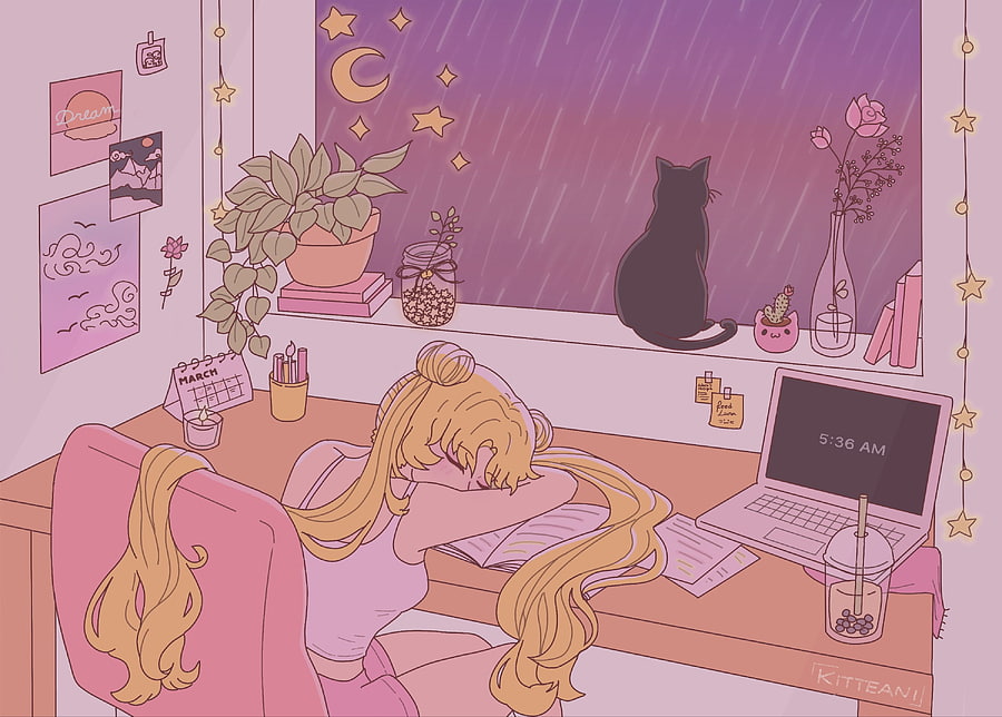 sailor moon but she's a lofi girl. Sailor moon , Sailor moon art, Sailor moon aesthetic, Soft Aesthetic Cartoon HD wallpaper