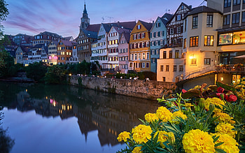 Tuebingen, Germany, town, houses, Germany, water, dusk HD wallpaper