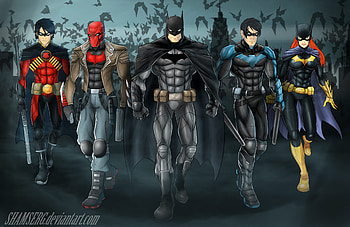 Bat Family , batman, red-hood, nightwing, batgirl, robin, superheroes, artwork, deviantart, digital-art HD wallpaper