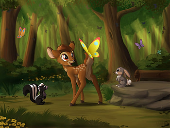 Just a little deer, Painting, Butterfly, Nature, Bunny HD wallpaper