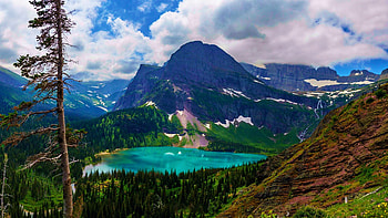 Glacier National Park, Montana, trees, clouds, sky, rocks, forest, mountains, usa HD wallpaper