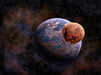 Red moon, earth, countries, space, sky, stars HD wallpaper