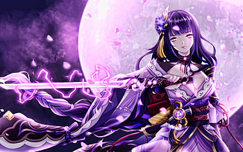Raiden Shogun, moon, Genshin Impact, manga, Raiden Shogun Genshin Impact, sword, Raiden Shougun, Raiden Ei HD wallpaper