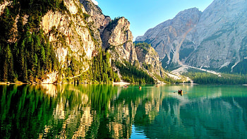 The Heavenly Beauty Of Braies Lake, Italy, summer, reflection, emerald waters, beautiful, mountains, South Tyrol HD wallpaper