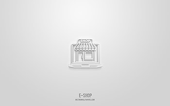 E-shop 3d icon, white background, 3d symbols, E-shop, networks icons, 3d icons, E-shop sign, networks 3d icons HD wallpaper