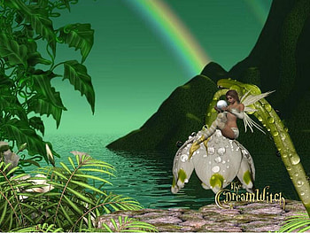 Fairy, abstract, rainbow, fantasy, flower, trees, water HD wallpaper