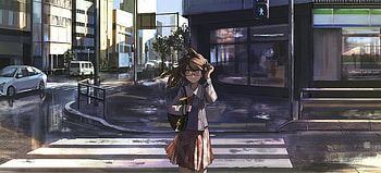 Anime Girl Crossing The Street, anime-girl, anime, artist, artwork, digital-art HD wallpaper